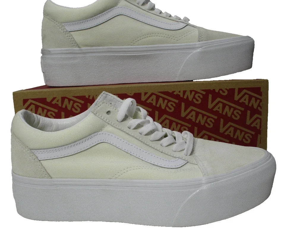 Vans Old Skool Stackform Shoes Womens Sz 10 Platform Skate Marshmallow Sneakers